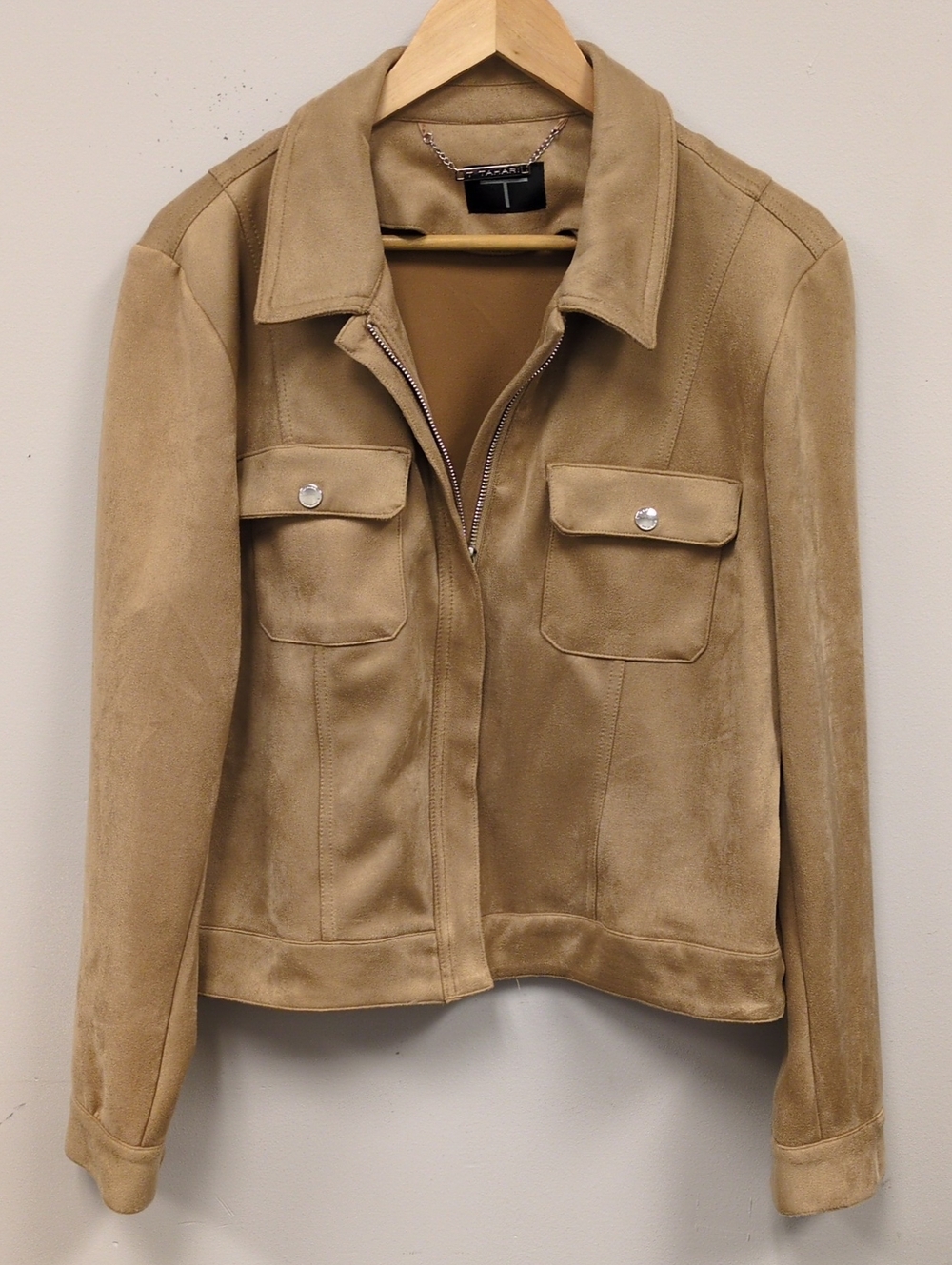 Tahari Camel Faux Suede Zip Jacket XL